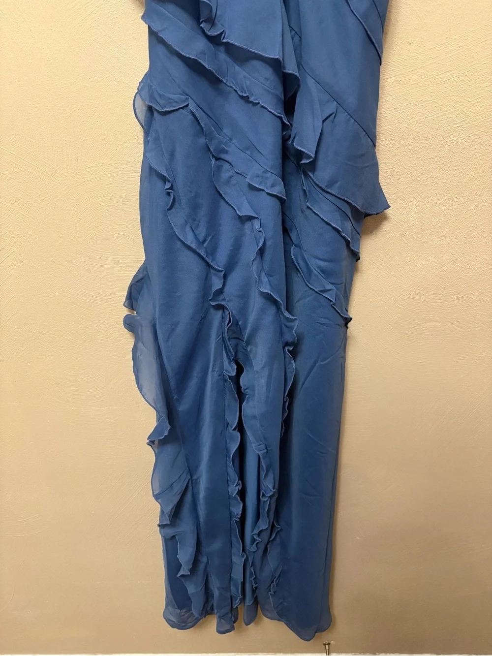 Abercrombie & Fitch Cascading Ruffle Maxi Dress Blue Size Small Petite NWT New